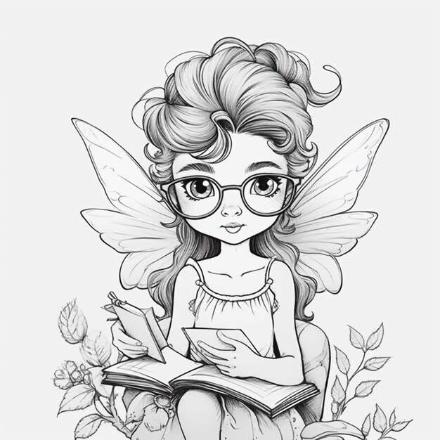 a drawing of a girl with glasses and a book generative ai