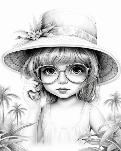 a drawing of a girl with glasses and a hat generative ai