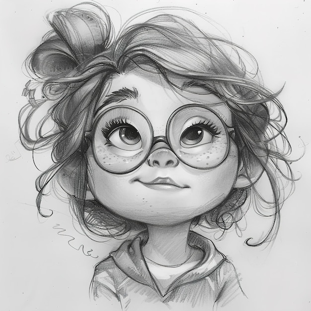 Foto un disegno di una ragazza con gli occhiali e un paio di occhiali