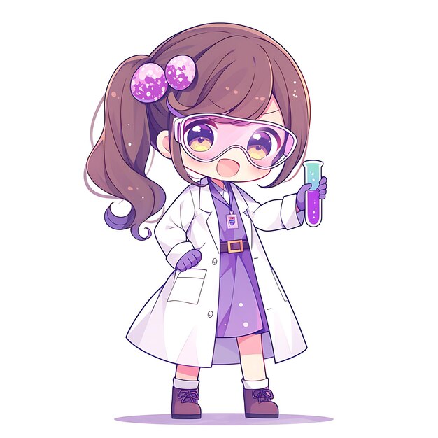 a drawing of a girl with glasses and a white lab coat