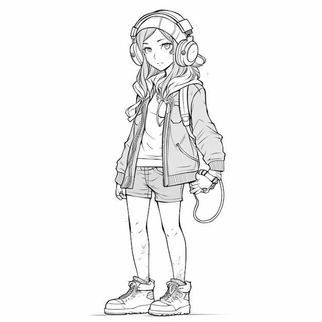 a drawing of a girl with headphones and a jacket generative ai