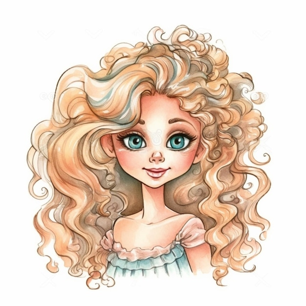 a drawing of a girl with long blonde hair and blue eyes generative ai