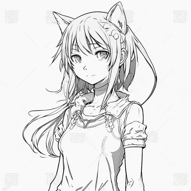 長い髪と猫耳の女の子の絵生成ai