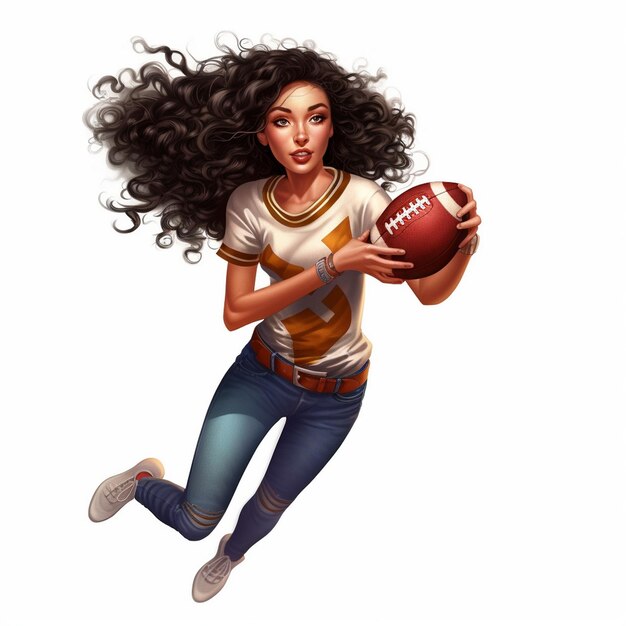 Photo a drawing of a girl with long hair and a football.