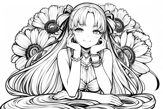 A drawing of a girl with long hair and a smile