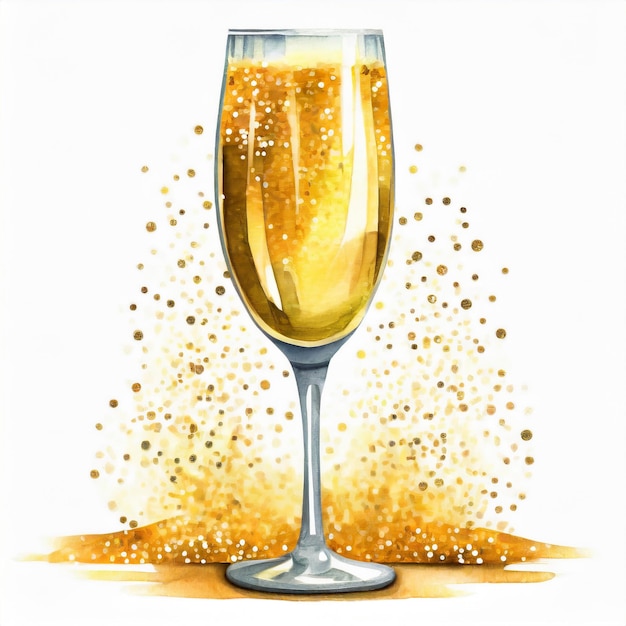 Photo a drawing of a glass of champagne with gold glitter on it