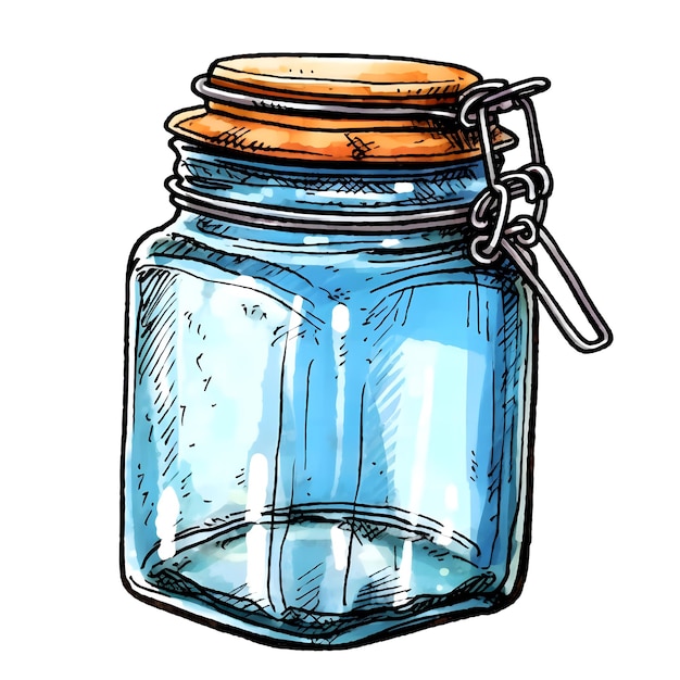 drawing of glass jar with wooden lid generative ai