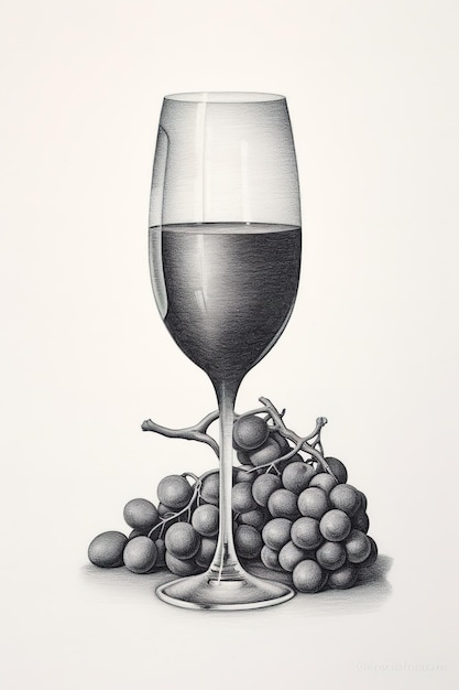 Foto un disegno di un bicchiere di vino con sopra dell'uva