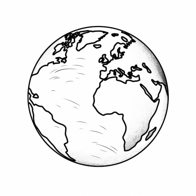 A drawing of a globe with a line drawing of the continents generative ai