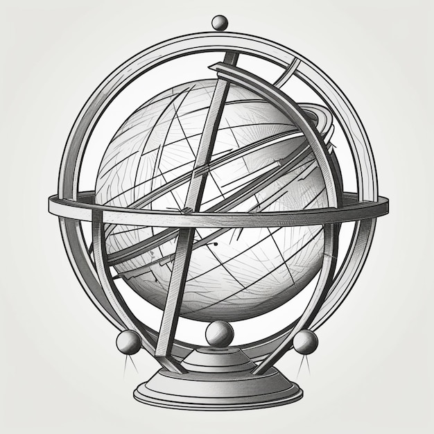 a drawing of a globe with a metal structure and a metal ring generative ai