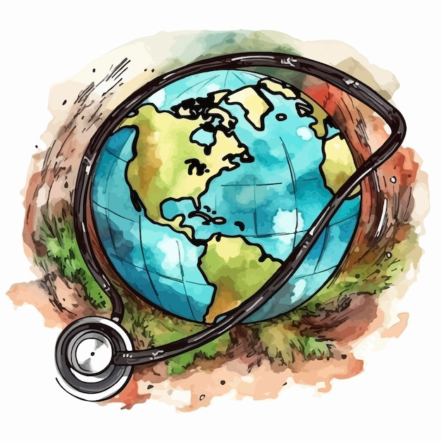 A drawing of a globe with a stethoscope around it.