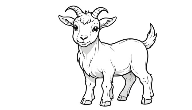 a drawing of a goat with a black and white background