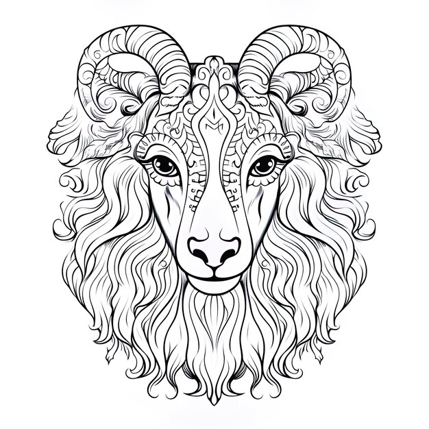 a drawing of a goat with a pattern of horns