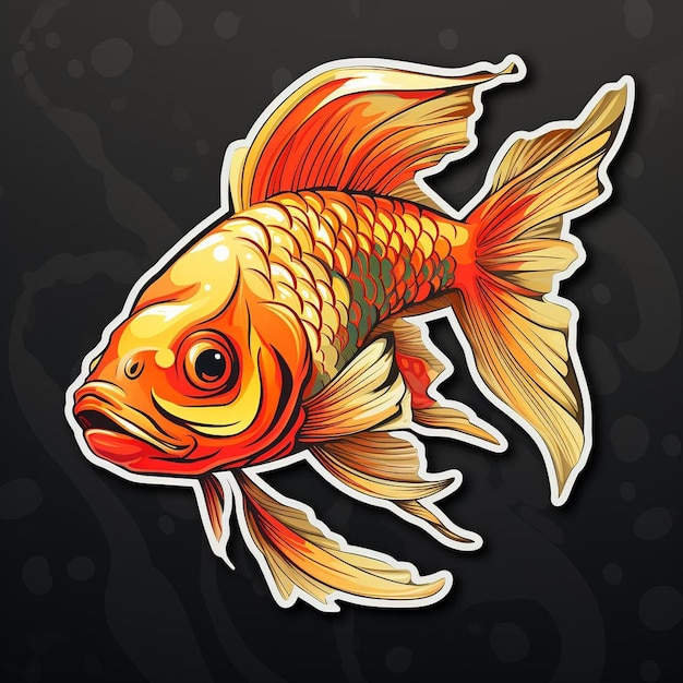 A drawing of a gold fish with the word koi on it