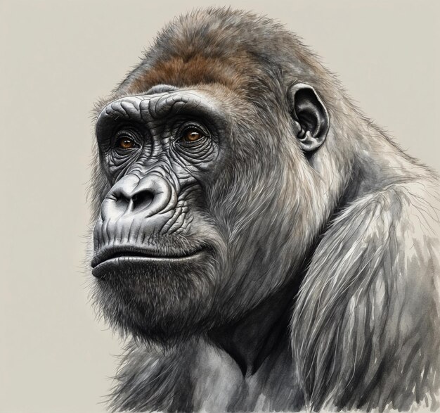 a drawing of a gorilla that is drawn in black and white