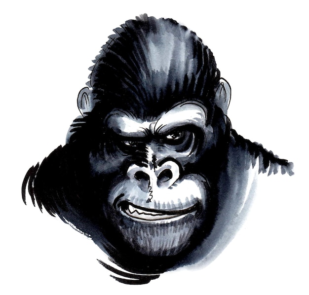 A drawing of a gorilla with a black outline and the word gorilla on it.