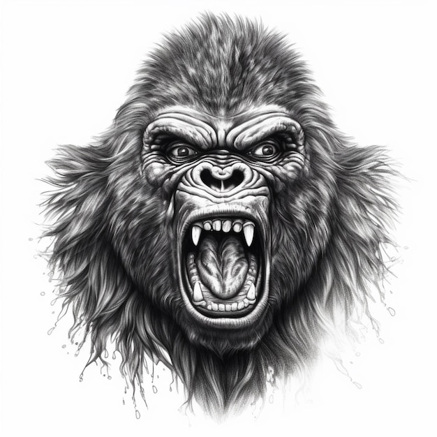 a drawing of a gorilla with its mouth open and its teeth wide open generative ai