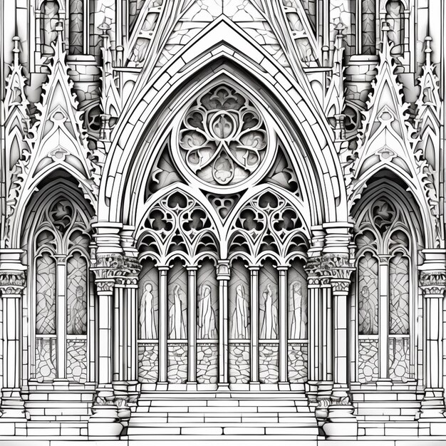 a drawing of a gothic style church with a large window generative ai