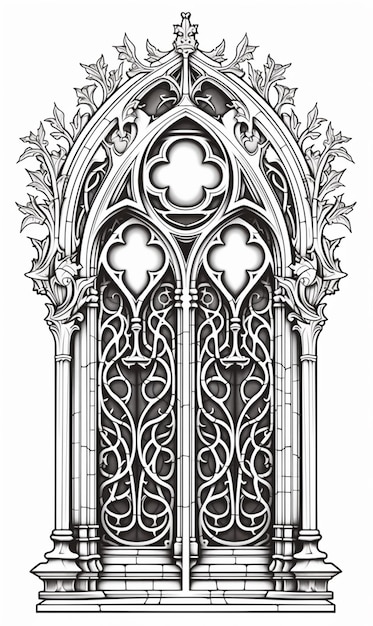 a drawing of a gothic window with a heart in the middle generative ai