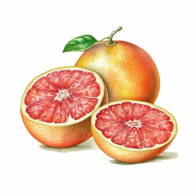 A drawing of a grapefruit and two oranges