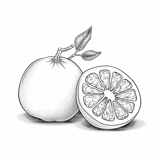 рисунок грейпфрута с ломтиком, разрезанным пополам, генеративный AI