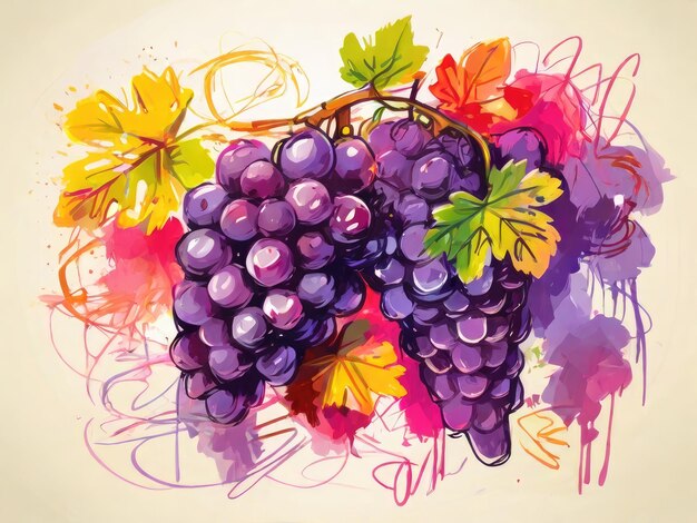 Photo a drawing of grapes with a purple and yellow leaves