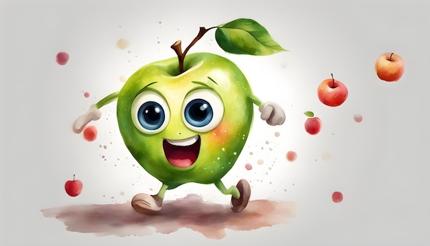 a drawing of a green apple with a smile on his face