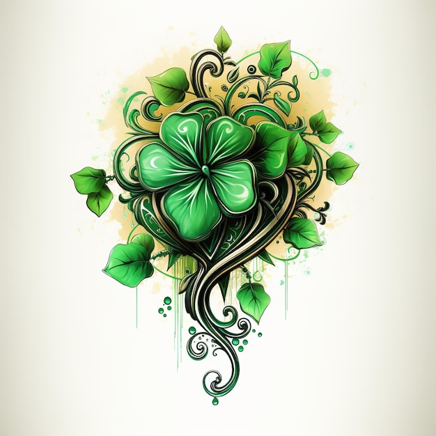 Photo a drawing of a green leaf clover with a green leaf.