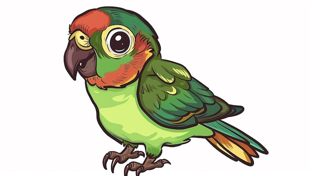 a drawing of a green parrot with a brown belt and tail