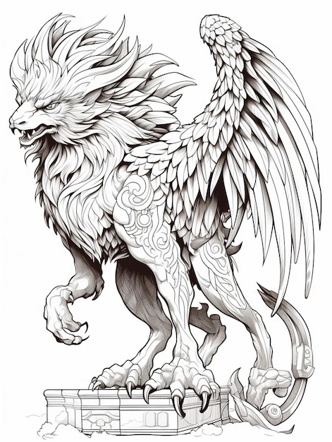 a drawing of a griffin with a large generative ai