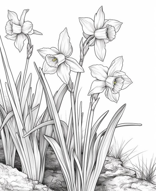 a drawing of a group of flowers growing out of a rock generative ai