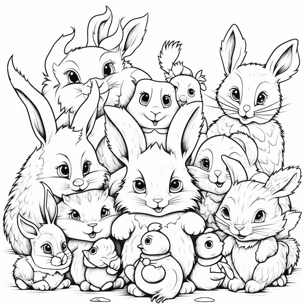 A drawing of a group of rabbits