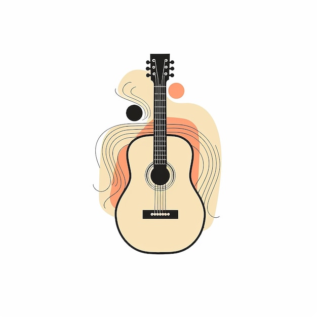 Photo a drawing of a guitar that has a red and orange swirl on it.