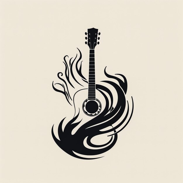 Foto un disegno di una chitarra che dice un fuoco su di esso