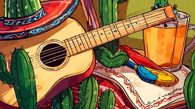 рисунок гитары с голубой змеей на ней