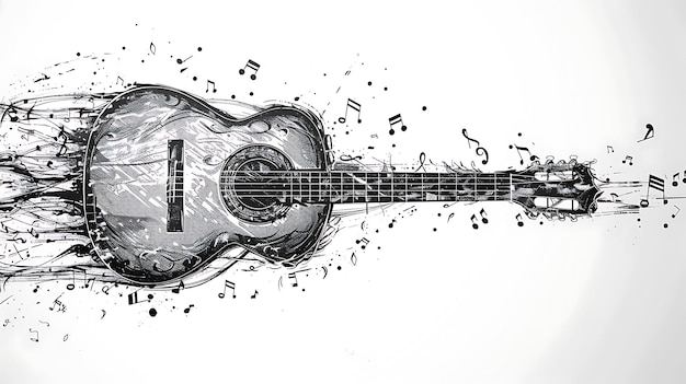 Photo a drawing of a guitar with a musical note on it