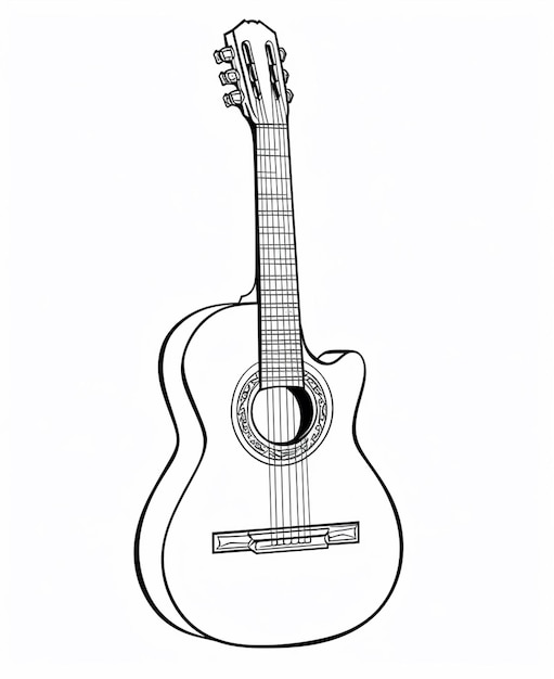 a drawing of a guitar with a string on the neck generative ai