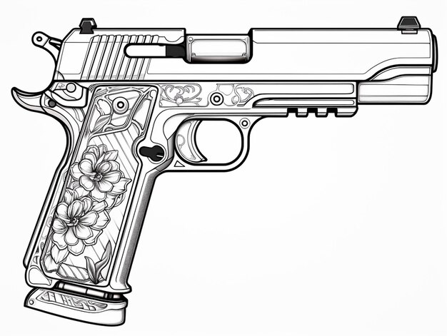 Photo a drawing of a gun with a flower design on the side generative ai