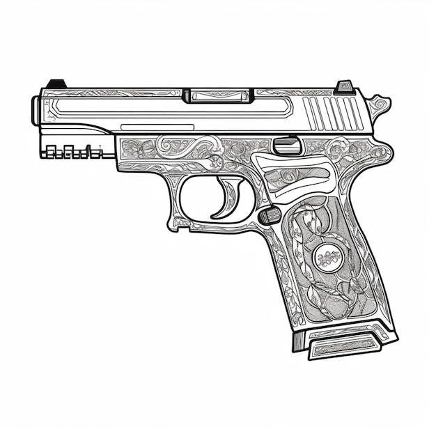 Photo a drawing of a gun with a pattern on it generative ai
