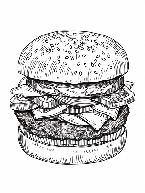 Photo a drawing of a hamburger with bacon and cheese on it generative ai