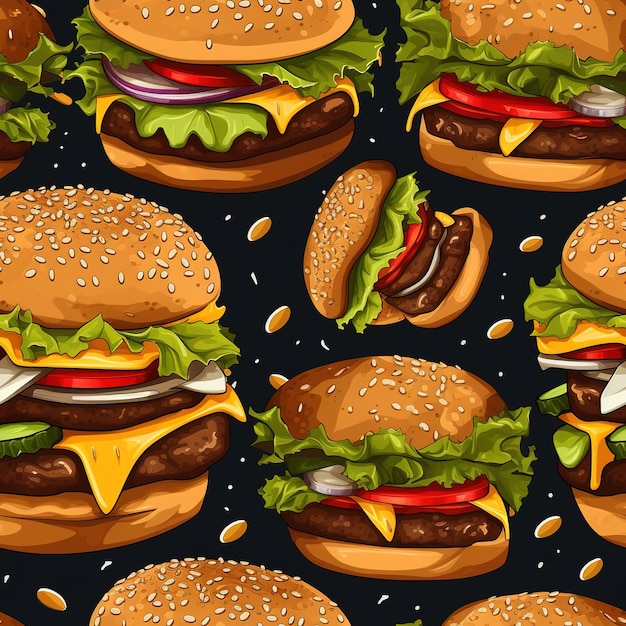 a drawing of a hamburger with cheese and vegetables