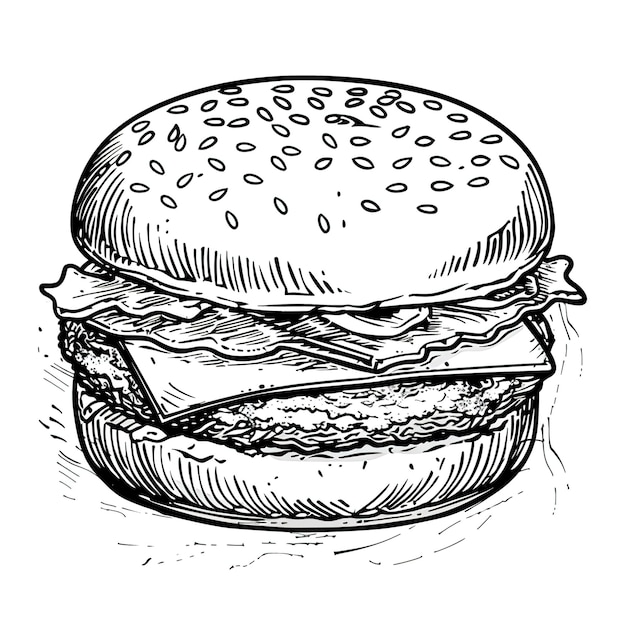 Foto un disegno di un hamburger con un disegnare un hamburger su di esso