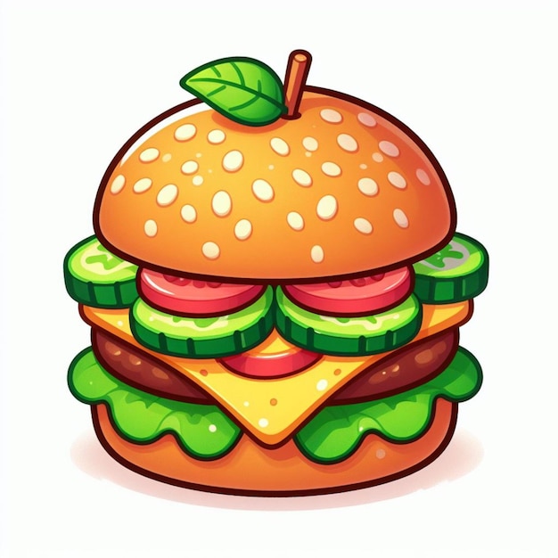 Photo a drawing of a hamburger with a green leaf on it