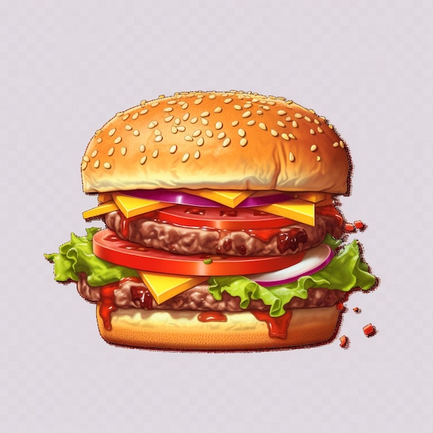 A drawing of a hamburger with a hamburger on it