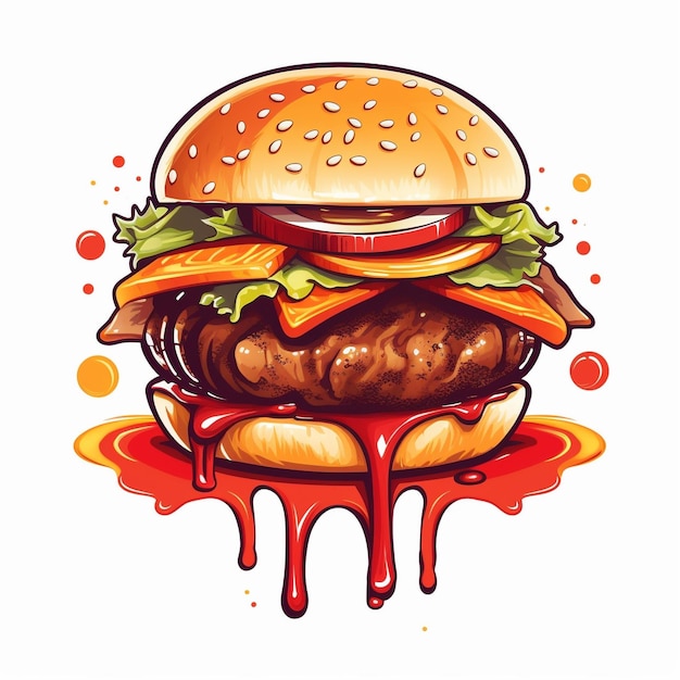 ハンバーガーの絵にハンバーガーという文字が描かれています