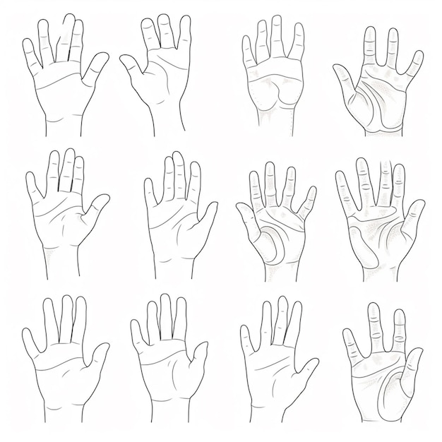 Photo a drawing of a hand with five different hands and five fingers generative ai