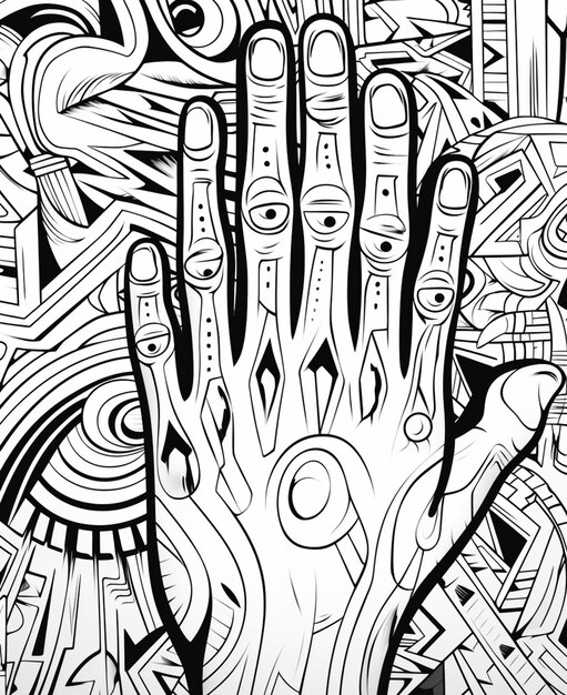 a drawing of a hand with a pattern on it generative ai