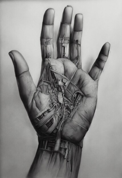 a drawing of a hand with a tattoo on it