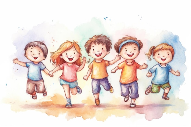 Photo drawing of happy kids