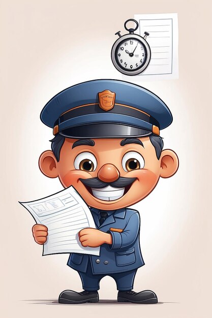 Drawing of a Happy Postman Cartoon Character